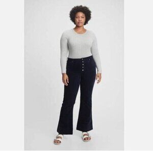 GAP High Rise FLARE Corduroy Navy Blue Button Fly Jeans Pants Size 6/28 RT$80